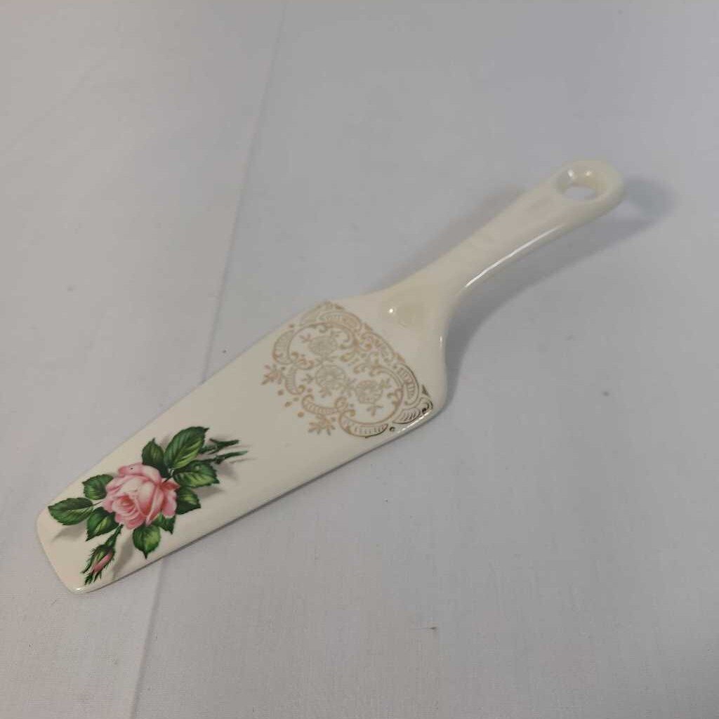 VTG CERAMIC CAKE SERVER~PINK ROSES