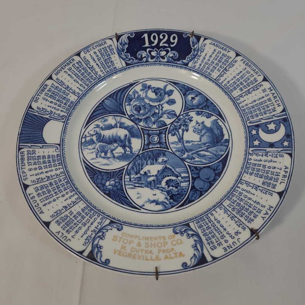 1929 DECORATIVE CALENDAR PLATE
