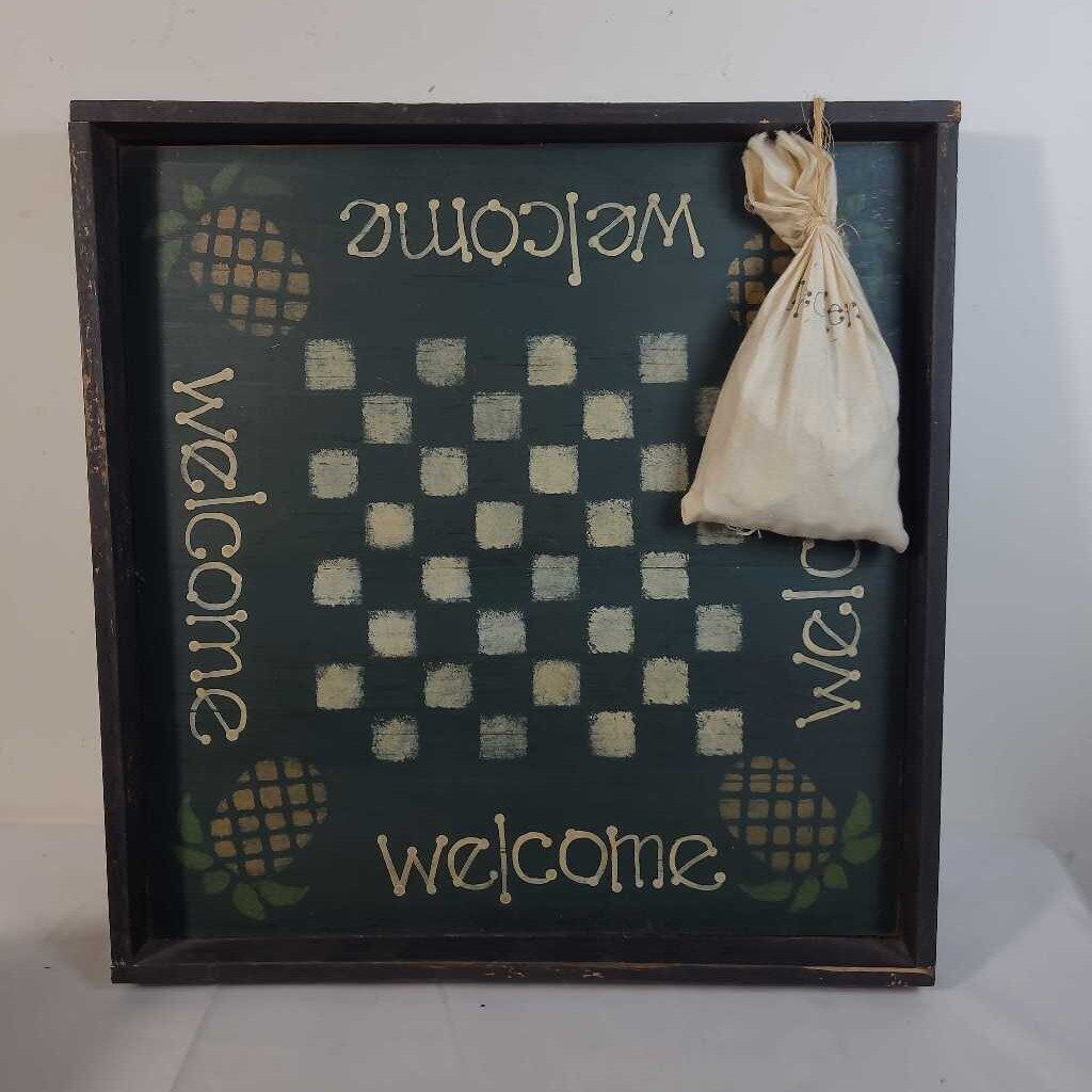 WELCOME GREEN CHECKERBOARD WALL SIGN