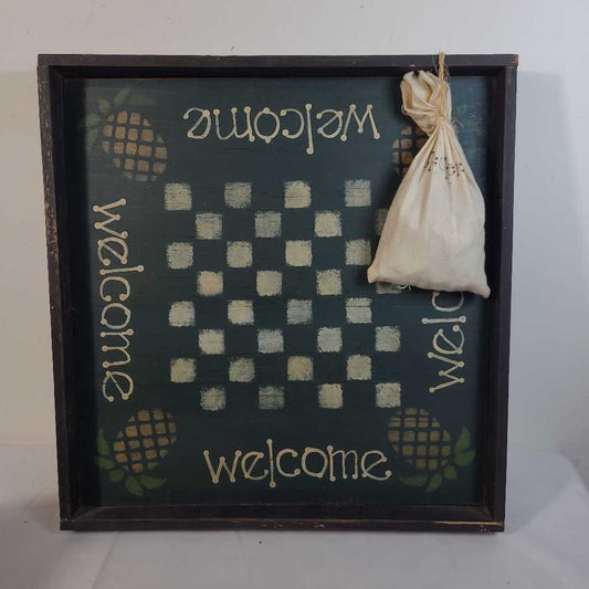 WELCOME GREEN CHECKERBOARD WALL SIGN
