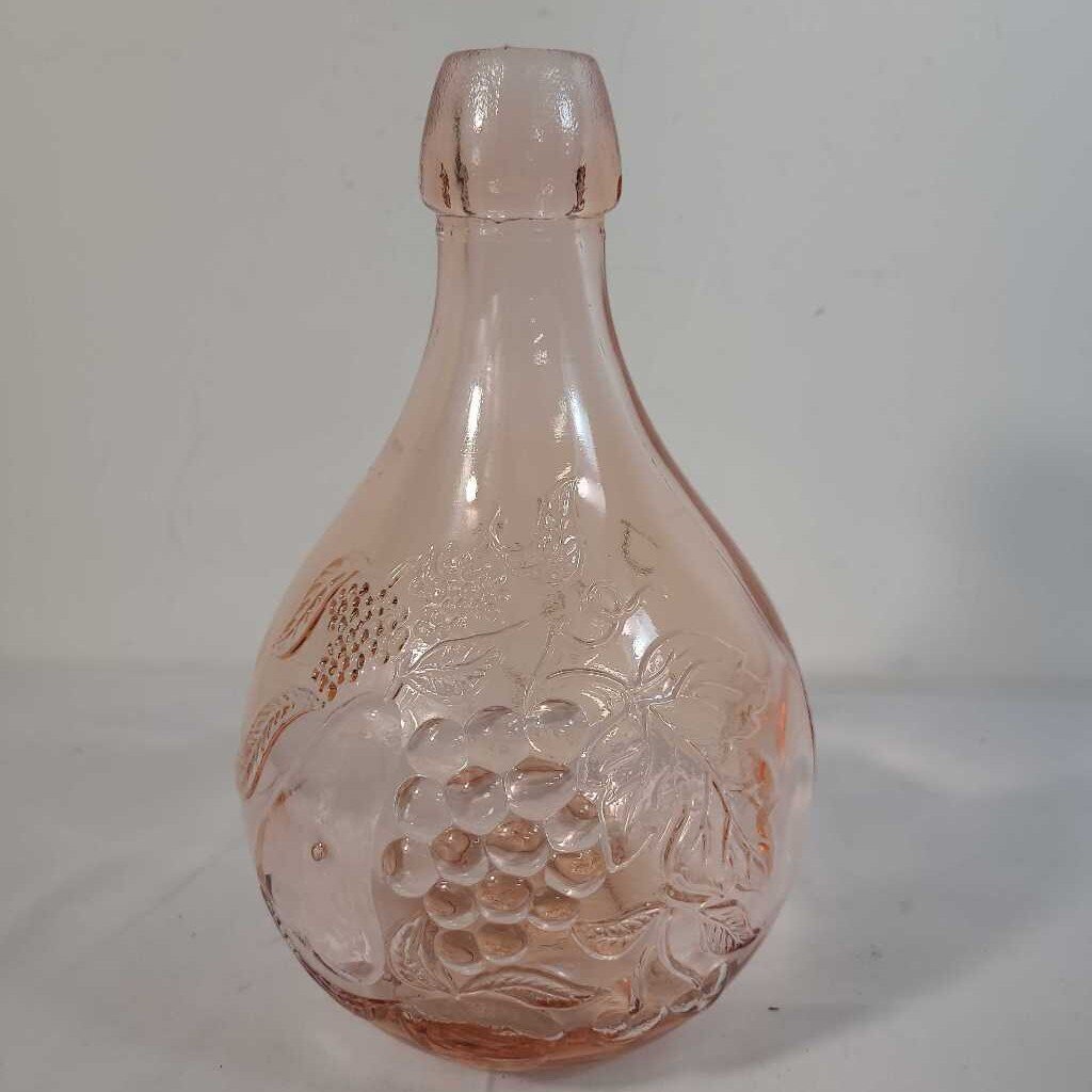 PINK GLASS BOTTLE W/FRUIT