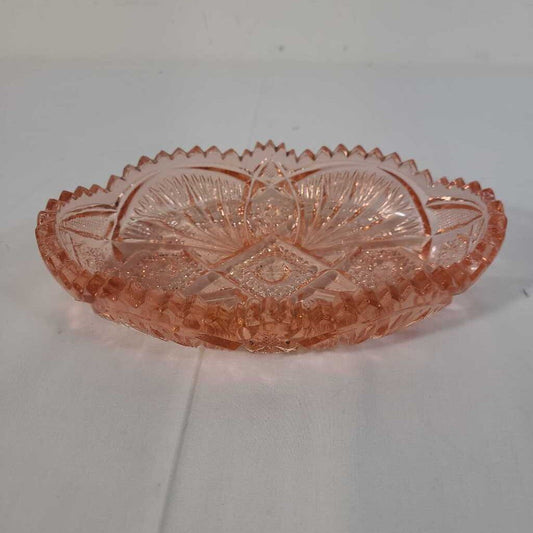PINK CUT GLASS RELISH DISH