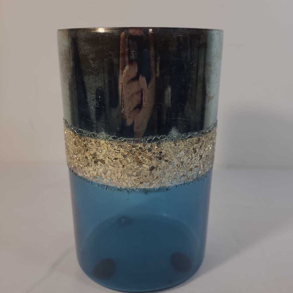 BLUE & SILVER CYLINDER VASE