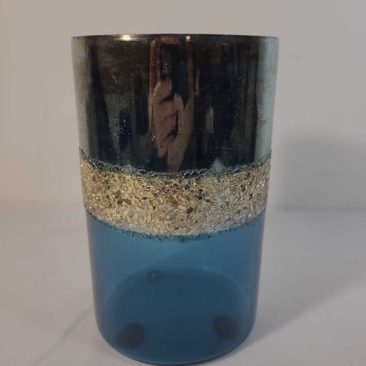 BLUE & SILVER CYLINDER VASE