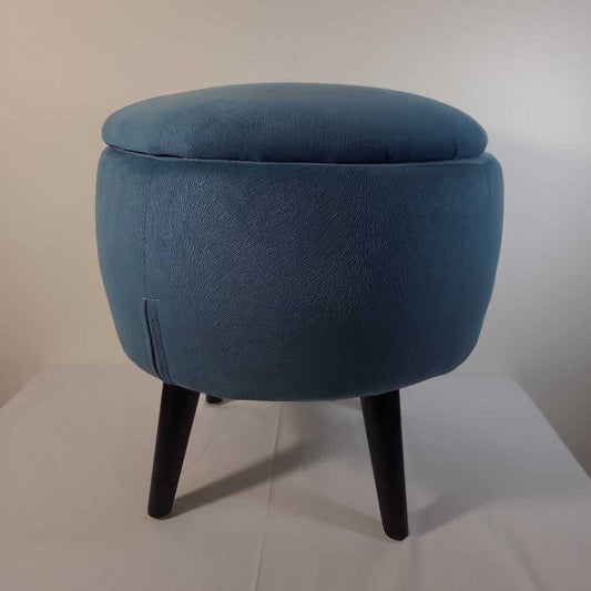 BLUE ROUND FOOTSTOOL W/STORAGE