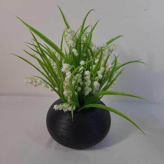 FAUX LILY OF THE VALLEY IN BLACK POT