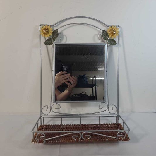 SUNFLOWER MIRROR W/WICKER SHELF