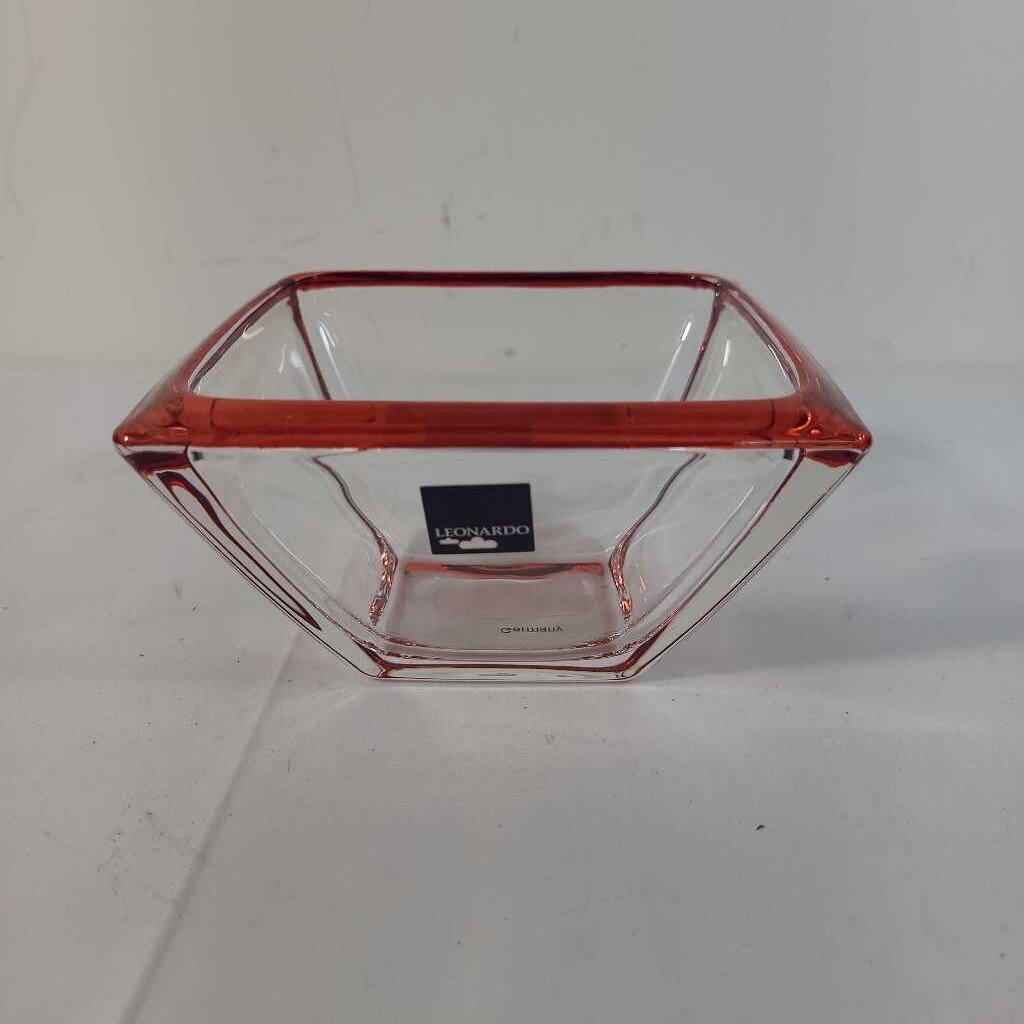 LEONARDO RED RIMMED SQ GLASS DISH