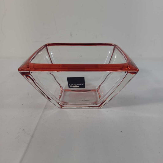 LEONARDO RED RIMMED SQ GLASS DISH