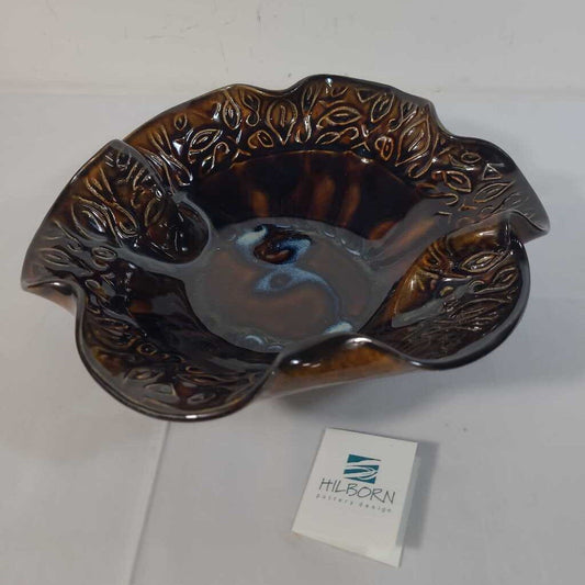 HILBORN POTTERY WAVY BLUE BROWN GLAZED BOWL