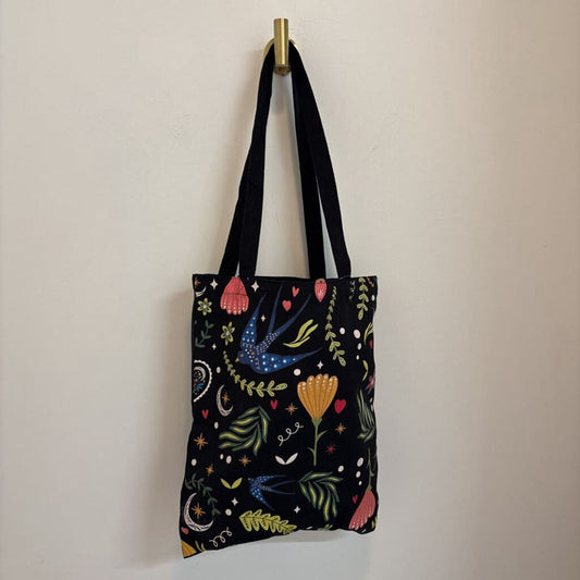 Midnight Bloom - Black Tote Bag