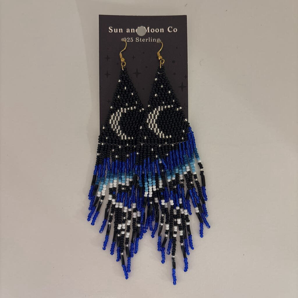 Hand-woven Beaded Tassel Starry Sky and Moon Earrings