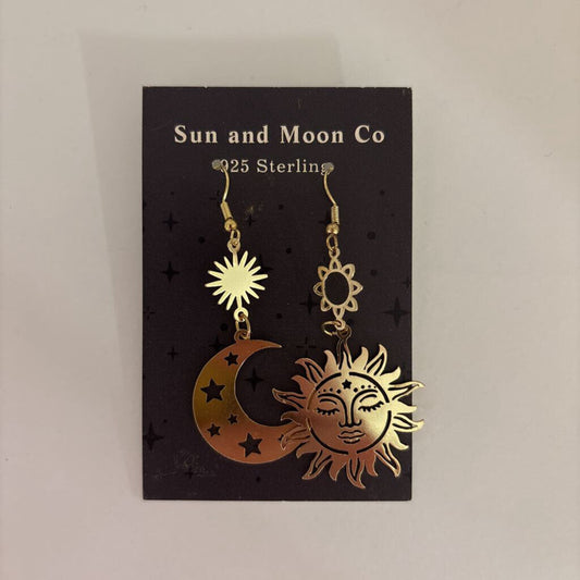 14K GOLD SS SUN/MOON EARRINGS
