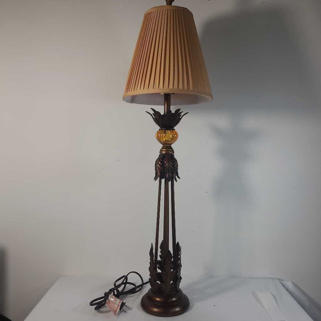 COPPER BUFFET LAMP W/PLEATED SHADE