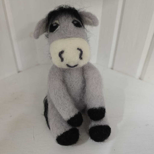 Handmade Felted Sitting Donkey Decor 100% Wool ~ Grey