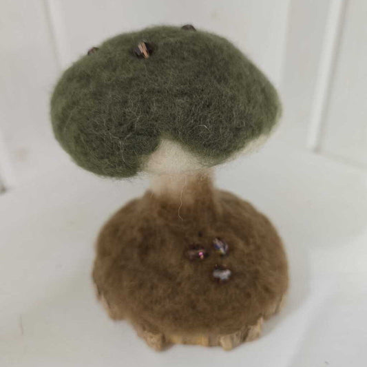 Handmade Felted Wool Decor Mushroom w/ Vintage Crystals