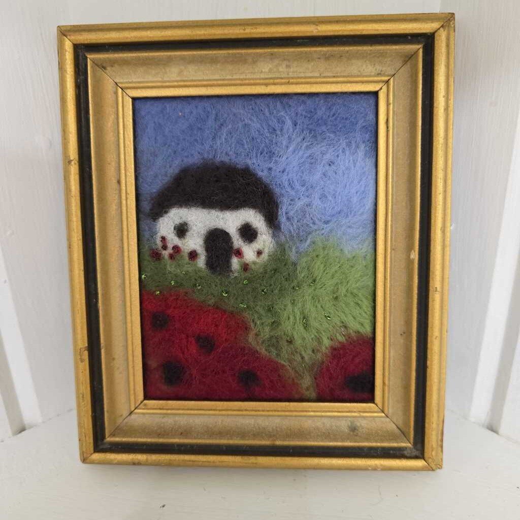 Felted Picture in Vintage Frame ~ Poppies