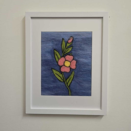Felted Pink Flower Picture in White Frame