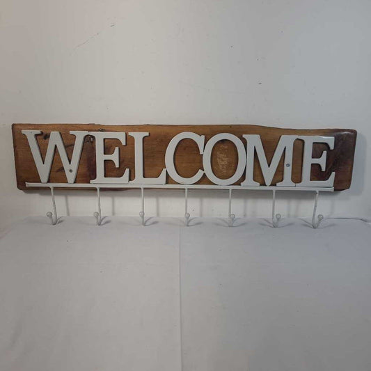 WELCOME COAT RACK ON WOOD