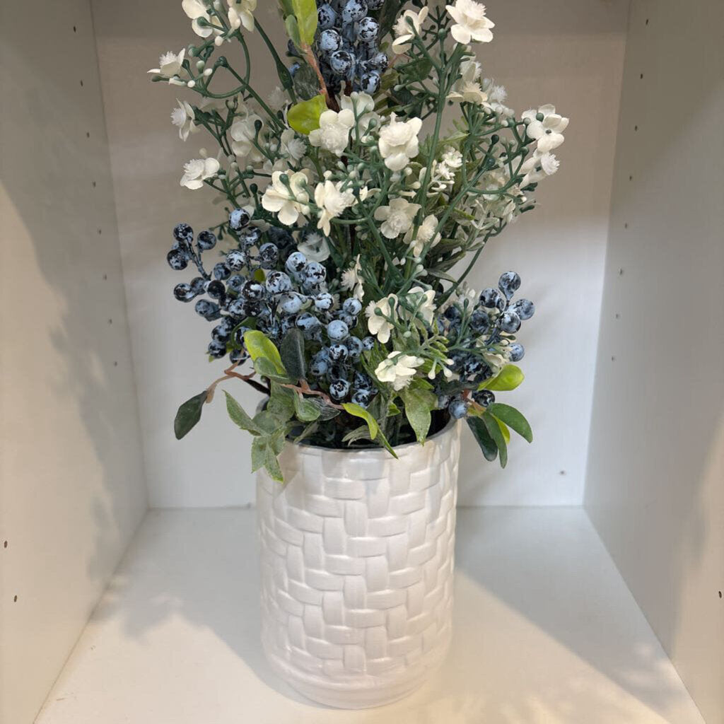Basketweave Vase with Flowers & Berries