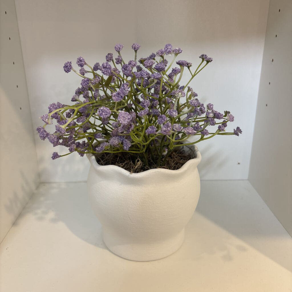 White Scalloped Rim Planter with Greenery