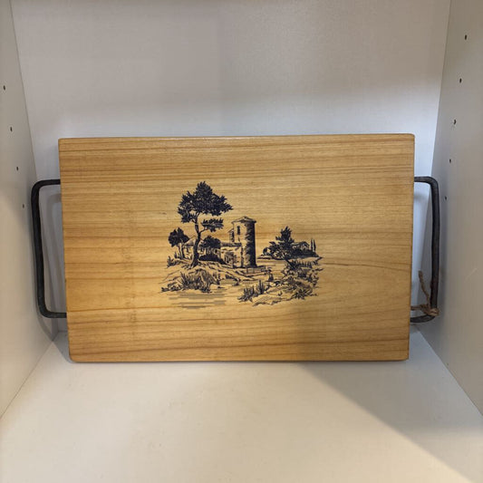 Wood Tray with Metal Handles