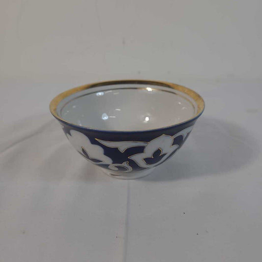 BLUE & WHITE BOWL W/GOLD TRIM