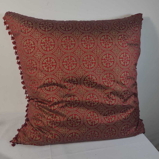 RED BEADED FRINGE DOWN FILLED PILLOW