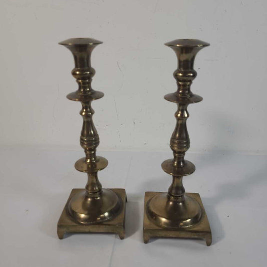 PR SOLID BRASS CANDLE HOLDERS W/SQUARE BASE