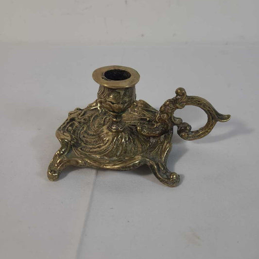 ANTIQUE BRASS CHAMBER CANDLE HOLDER