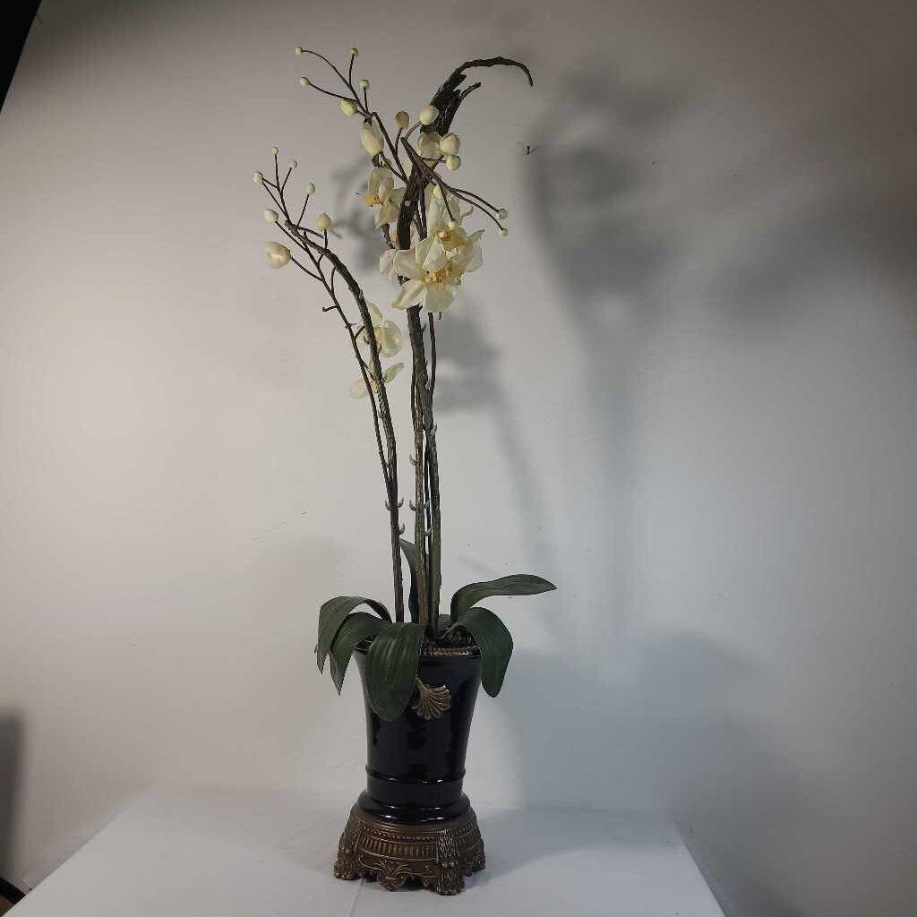 FAUX ORCHIDS IN BLACK & GOLD POT