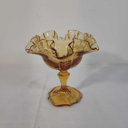VTG FENTON GLASS CANDY DISH AMBER COLOUR