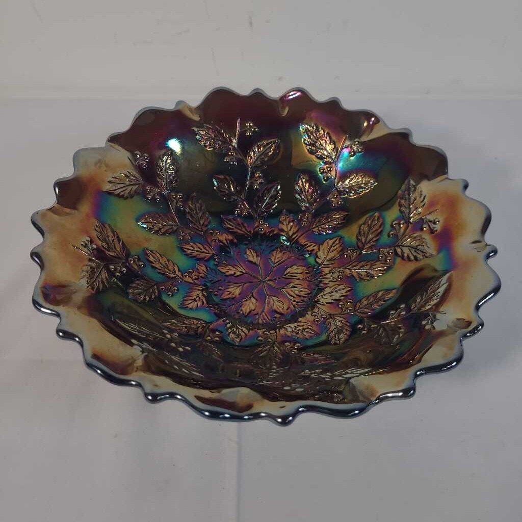 FENTON CARNIVAL GLASS BOWL BLUE ~HOLLY PATTERN