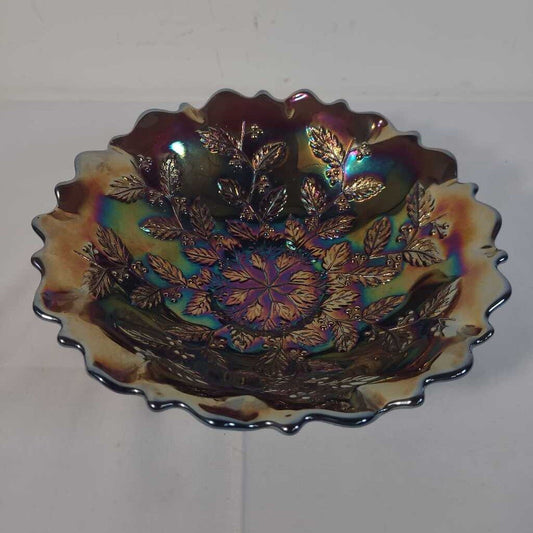 FENTON CARNIVAL GLASS BOWL BLUE ~HOLLY PATTERN