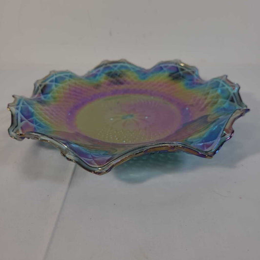 VTG INDIANA IRIDESCENT BLUE CARNIVAL GLASS PLATE