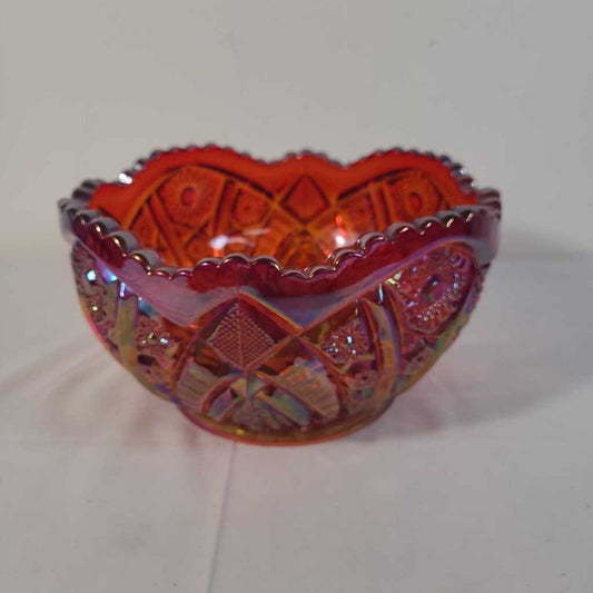 VTG CARNIVAL GLASS RED/ ORANGE IRIDESENT BOWL