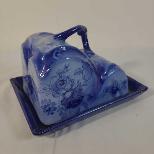 VTG EMPRESS STAFFORDSHIRE BLUE FLORAL ;LIDDED CHEESE DISH