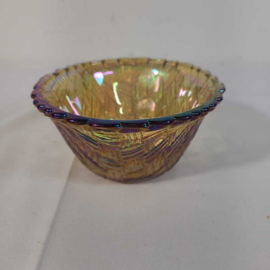 VTG MARIGOLD BASKET WEAVE CARNIVAL GLASS
