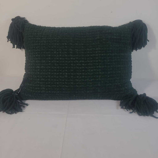 GREEN KNITTED PILLOW W/ TASSELS