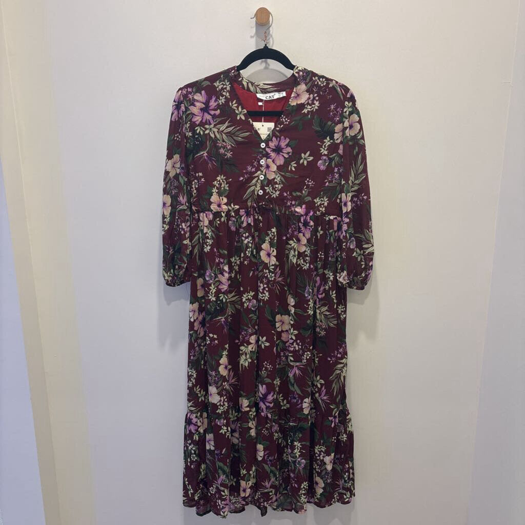 Burgundy Floral Tiered Maxi Dress