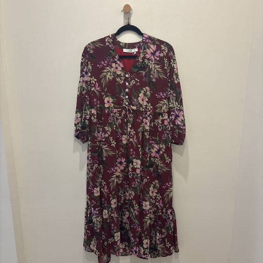 Burgundy Floral Tiered Maxi Dress