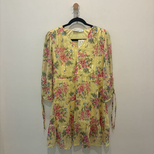Yellow Floral Metallic Pinstripe Mini Dress