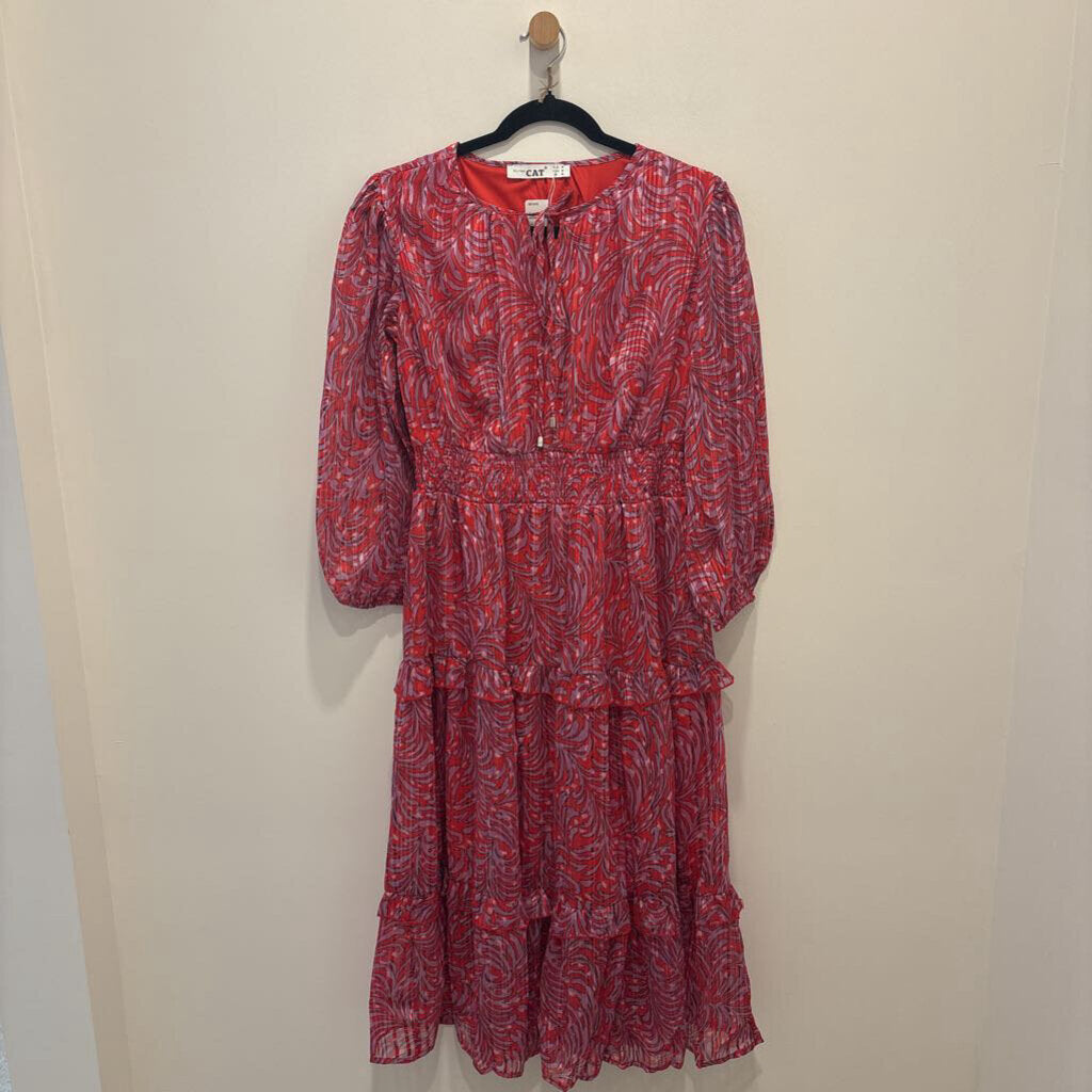 Coral Pink & Red Metallic Shimmer Maxi Dress