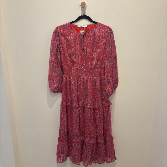 Coral Pink & Red Metallic Shimmer Maxi Dress