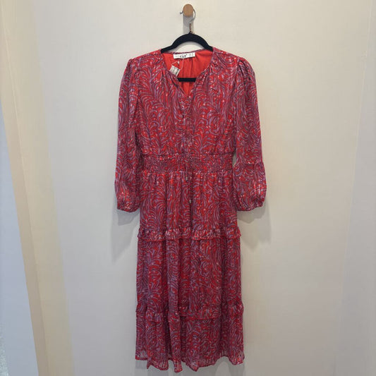Coral Pink & Red Metallic Shimmer Maxi Dress