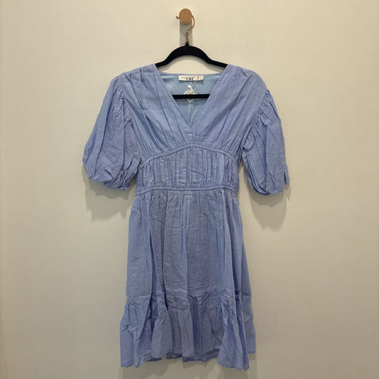 Periwinkle Blue Swiss Dot Puff-Sleeve Mini Dress