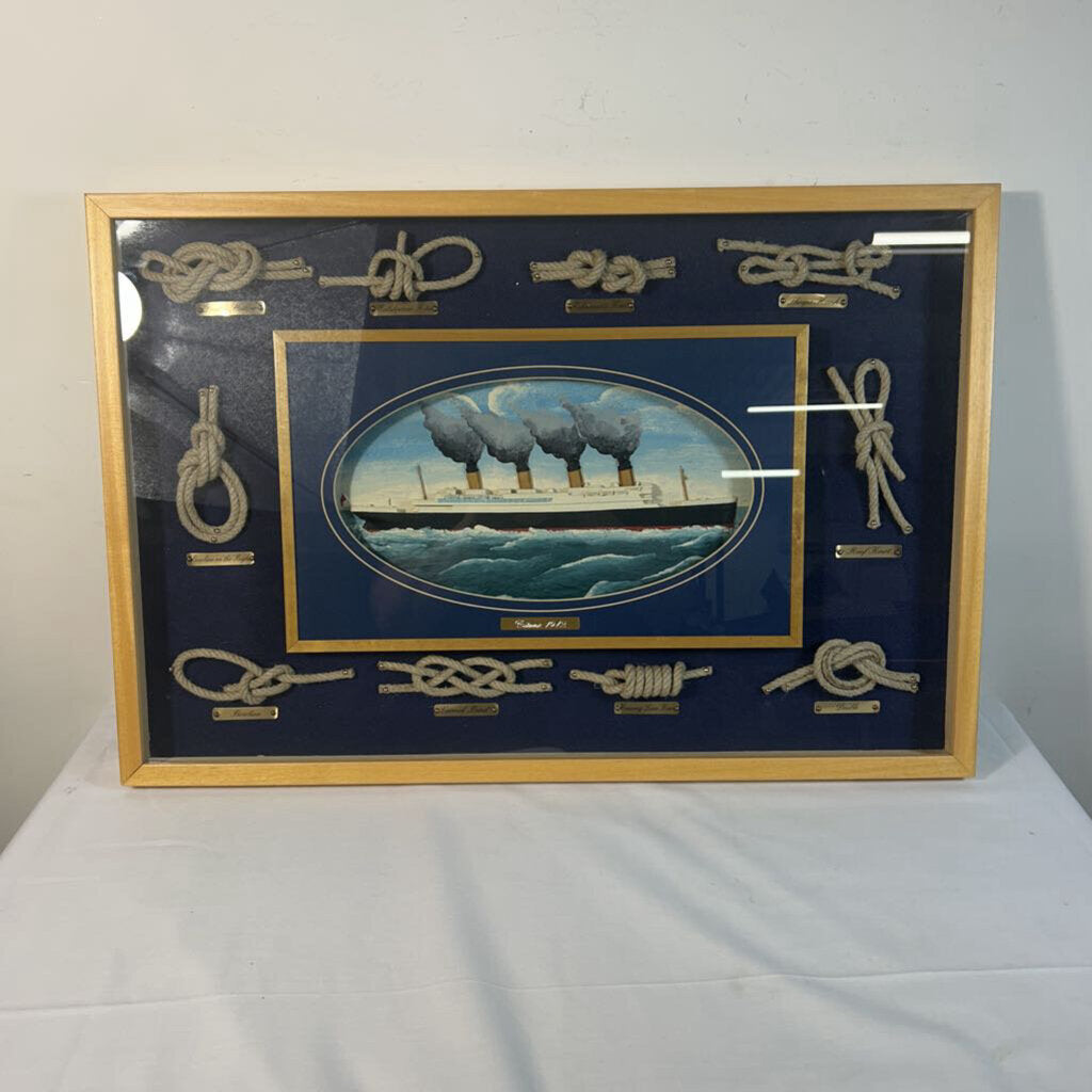 TITANIC MODEL SHIP W/ KNOTS IN SHADOW BOX