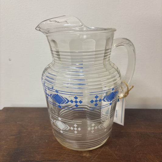 PITCHER WITH ICE LIP, HAZEL ATLAS " BLUE DIAMOND" PATTERN