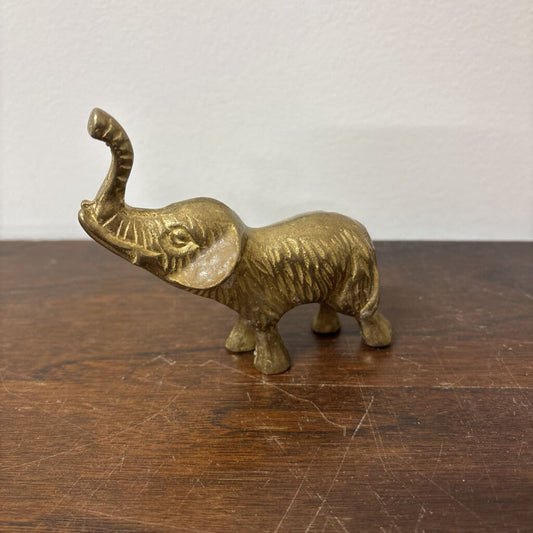 SOLID BRASS ELEPHANT RAISED TRUNK:GOOD LUCK 1980'S
