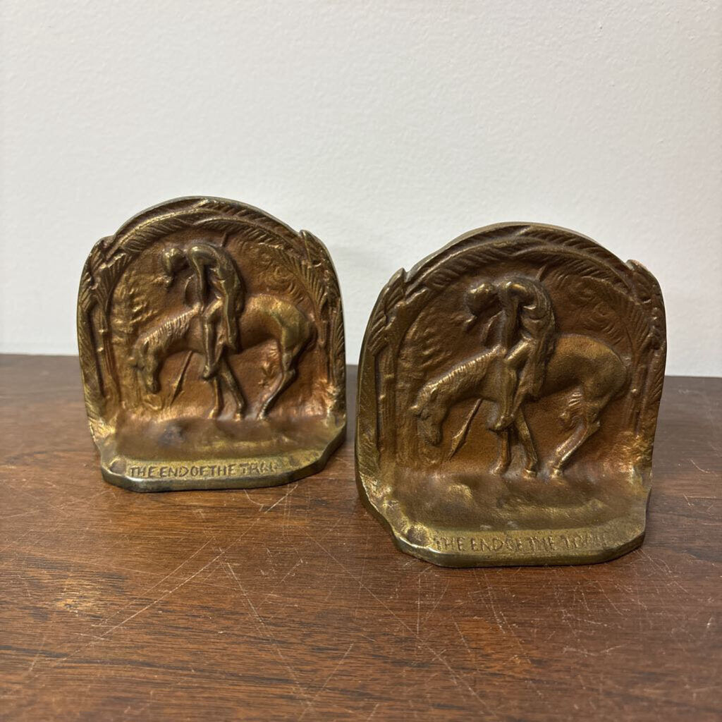 BOOKENDS BRONZE FINISH ARTS AND CRAFT NATIVE AMERICAN 1920'S-1930'S